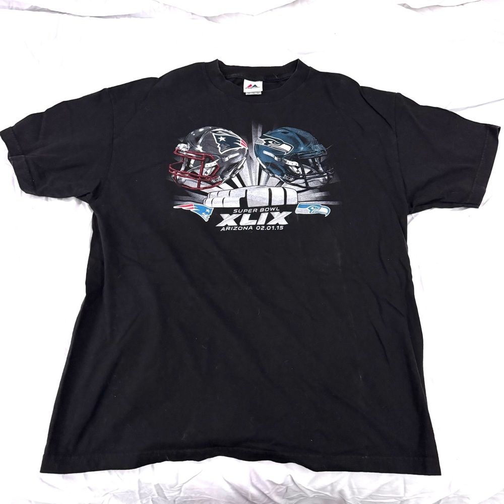 2015 Super Bowl XLIX New England Patriots & Seattle Seahawks Shirt Men XL